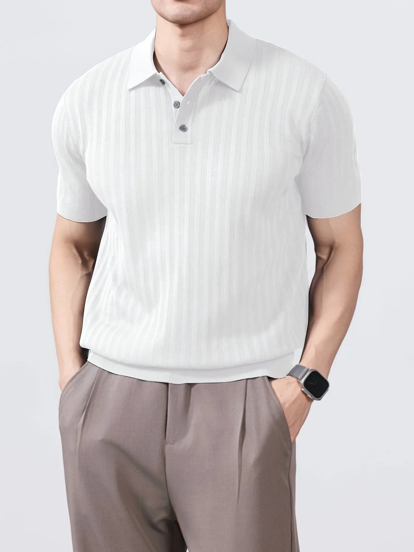 Cool and Stylish Men's Ice-Cold Silk Knitted Polo Shirt for Summer, Trendy Brand Polo Shirt with a Collared Design, Perfect for