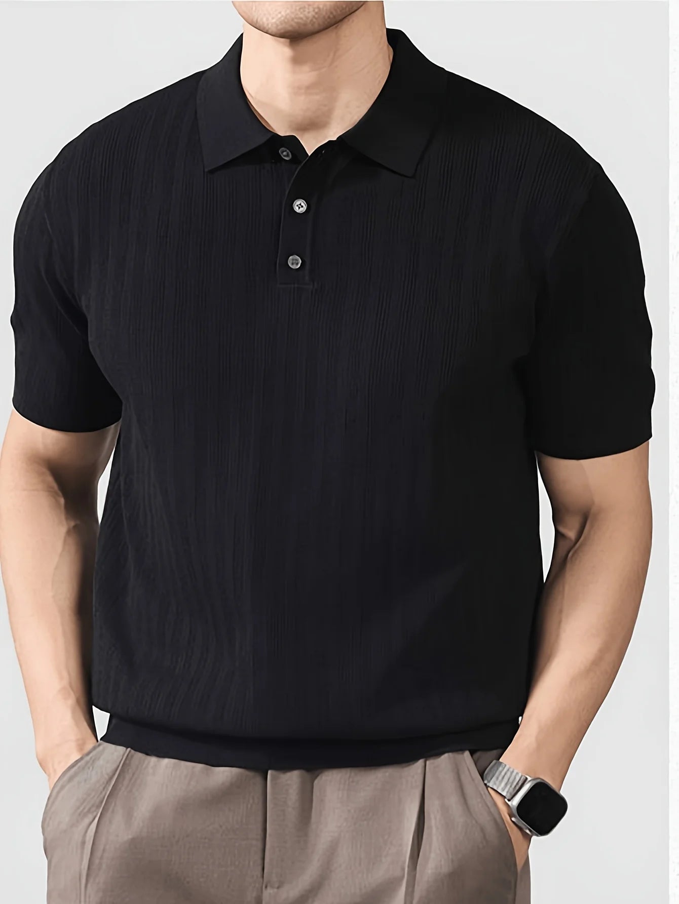 Cool and Stylish Men's Ice-Cold Silk Knitted Polo Shirt for Summer, Trendy Brand Polo Shirt with a Collared Design, Perfect for